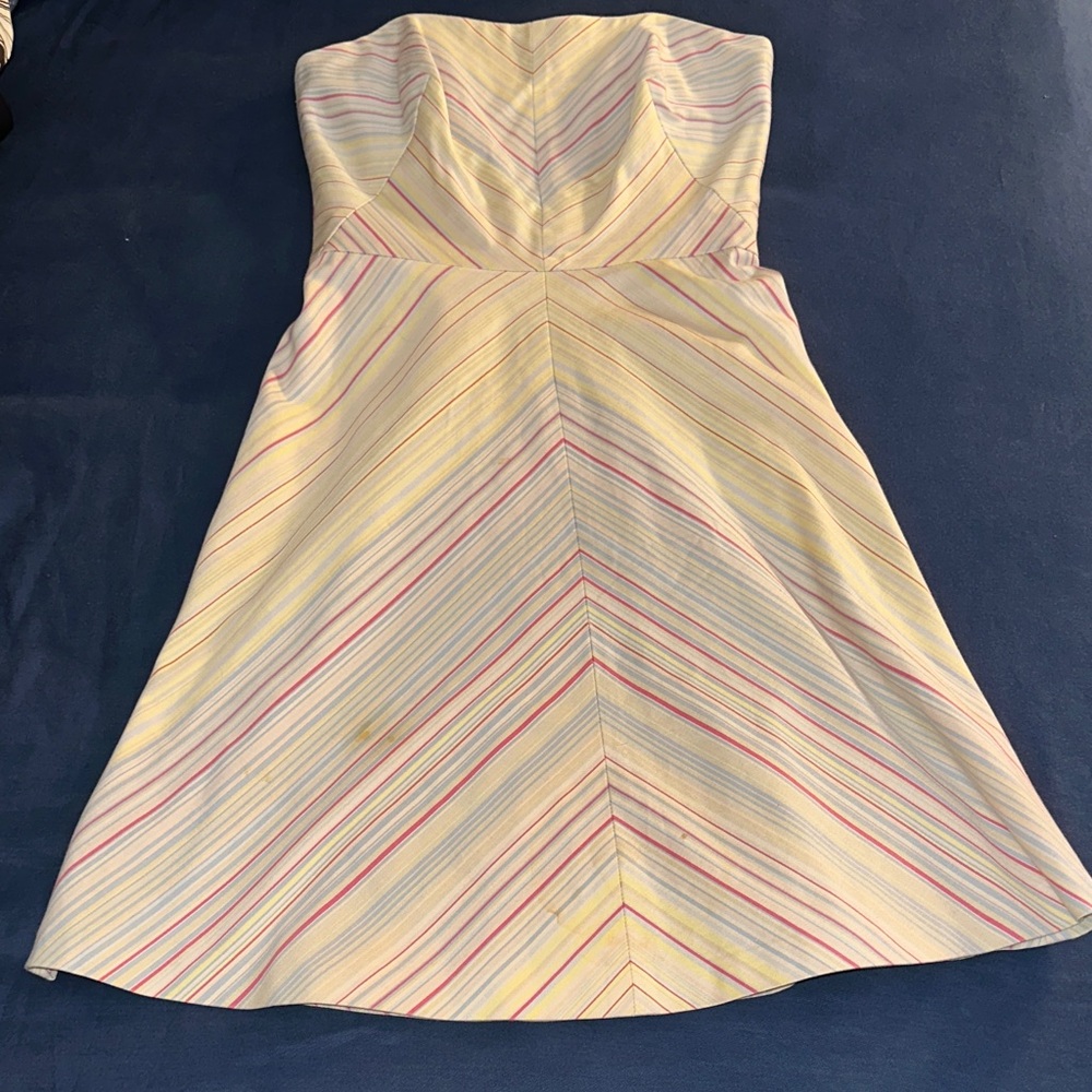 Robin Jordan Strapless Dress with Yellow and Pink Stripes